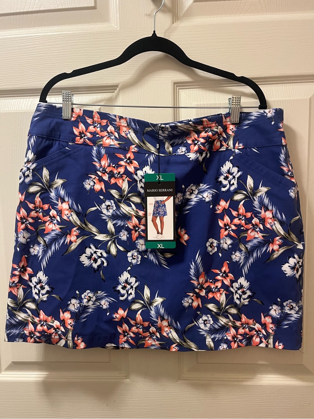 Mario Serrani Navy Floral Golf Stretch Skort Pockets Size XL Coral/White Print